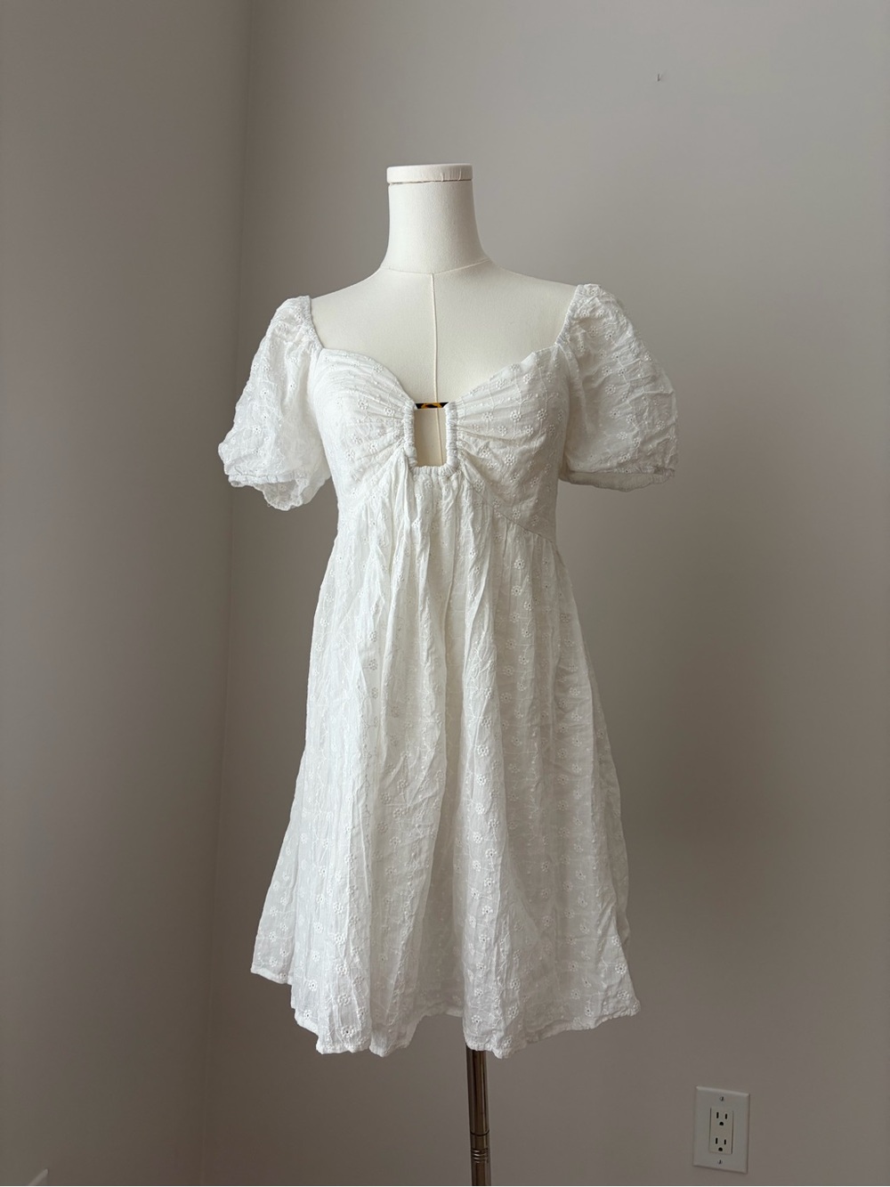 Lulus Sunny Day Stunner White Eyelet Embroidered Babydoll Dress - Size S